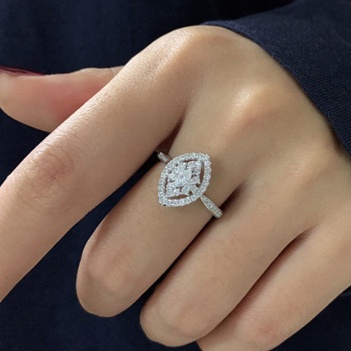 Anillo de mujer con forma de marquesa y circonitas cúbicas, regalo de San Valentín