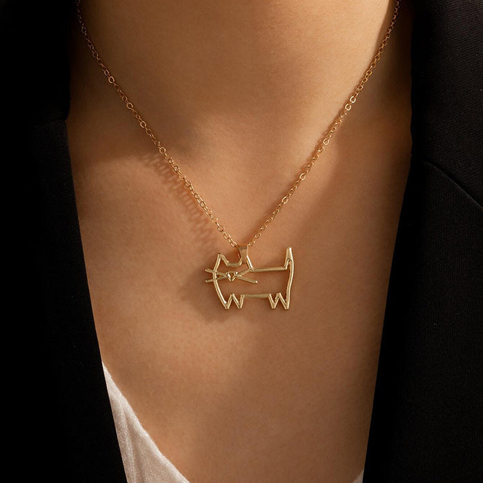 Minimalist Diamond Dog Single Layer Necklace with Geometric Irregular Hollow Design