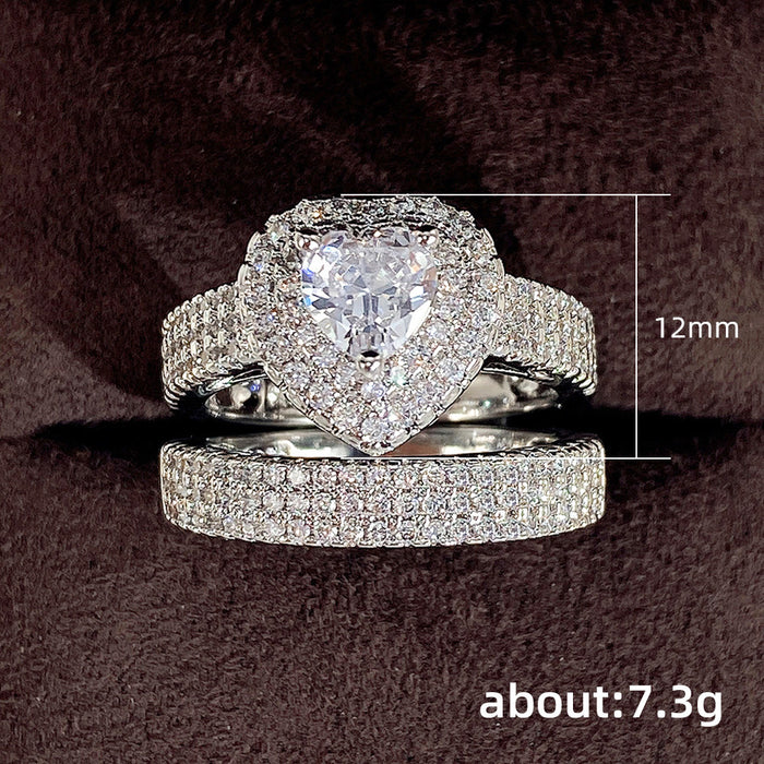 Heart-shaped zircon set ring for women luxury wedding engagement ring jewelry