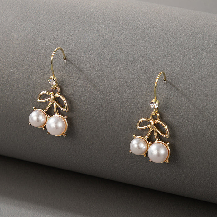 Pearl bow sweet temperament versatile ear hook earrings