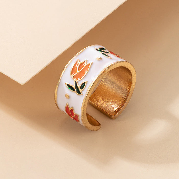 Flower Drop Oil Open Fashion Single Ring