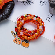 Wholesale Halloween Stackable Polymer Clay Bracelet Sets - Spooky Pumpkin, Ghost & Skull Spelled Beaded Stretch Bracelets - wallojewerly 