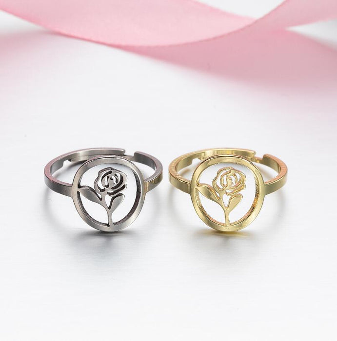 Hot-selling 18K gold hollow rose rings in Europe and America, wholesale of stainless steel rings