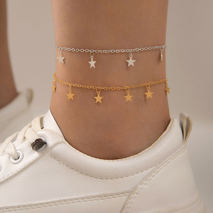 Star Charm Anklet with Geometric Pentagram Design