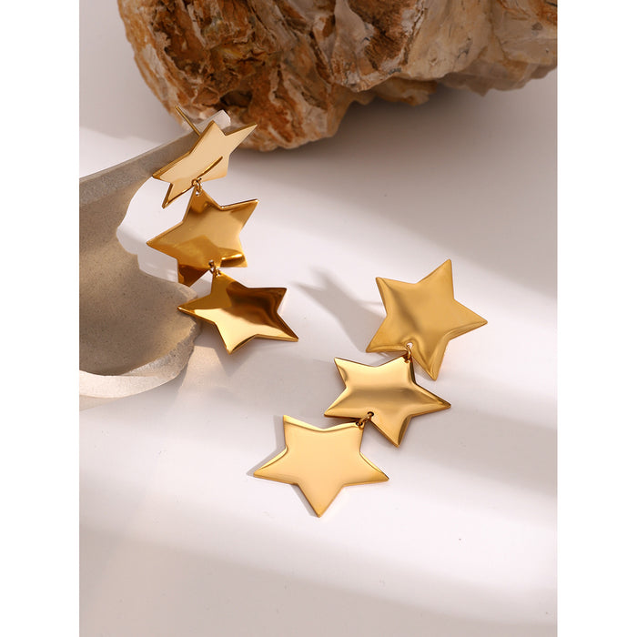 High-End 18K Gold Stainless Steel Triple Layer Star Earrings - Minimalist Titanium Steel Jewelry