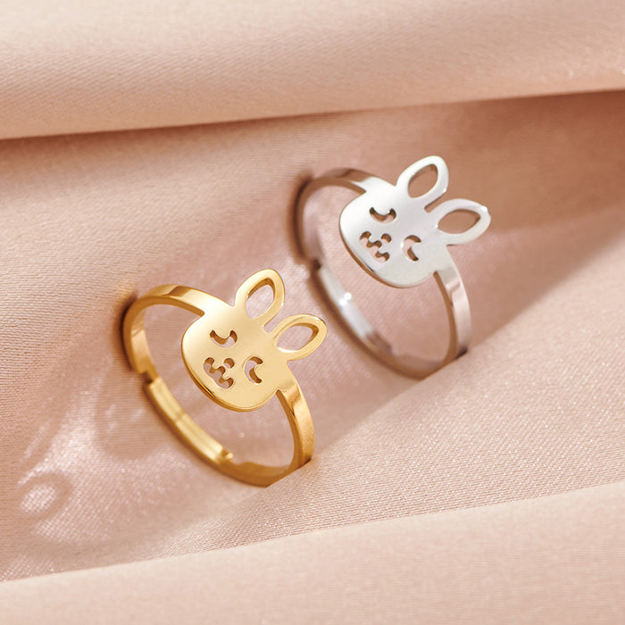 Cute zodiac rabbit ring, cartoon stainless steel animal open ring wholesale