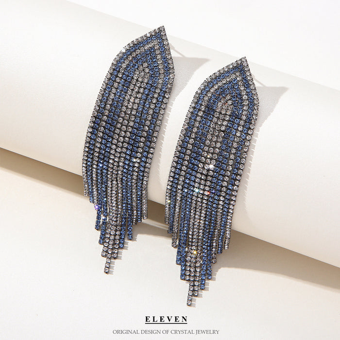 Geometric Two-Tone Rhinestone Tassel Earrings - Exaggerated Long Statement Jewelry for Women