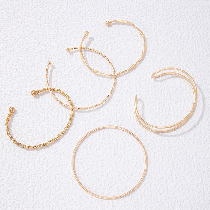 Minimalist Gold Bangle Set - Six-Piece Twist and Plain Bracelet Jewelry