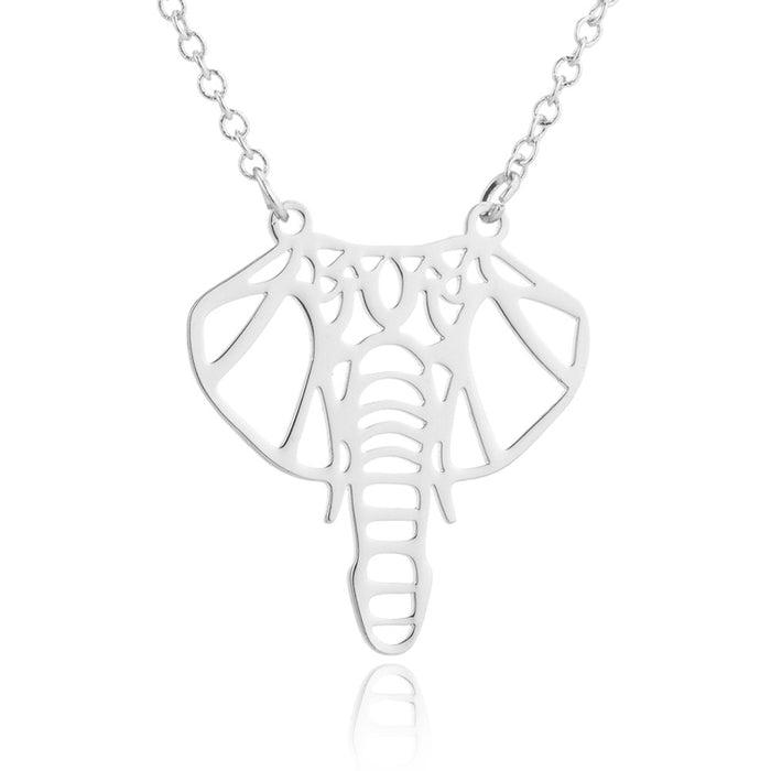 Origami elephant pendant necklace, hollow stainless steel clavicle chain cute animal necklace for women wholesale