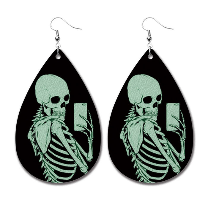 Horror Halloween PU Leather Teardrop Earrings with Blood Stain Design