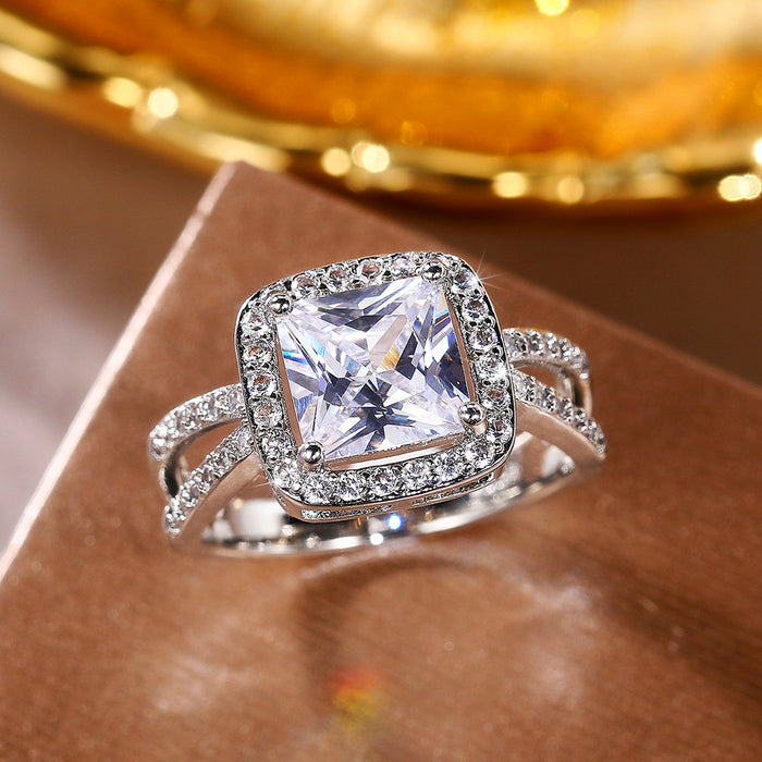 Women's ring with square diamond and zircon foreign trade jewelry accessories