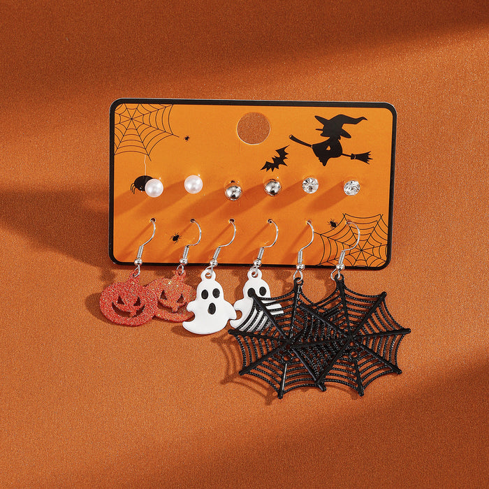 Wholesale Halloween Cartoon Stud Earrings Set - Spooky Pumpkin, Ghost & Bat Alloy Earring Multipack for Women