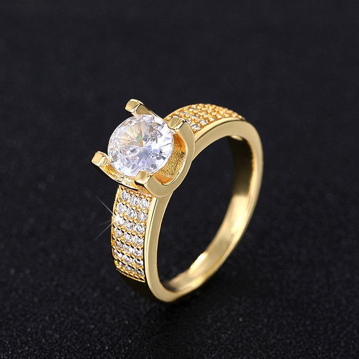 Group inlaid four-claw simulated zircon ring micro-inlaid luxury retro versatile ring