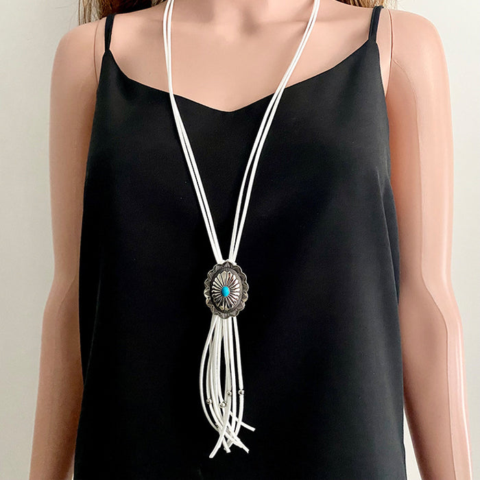 Western Cowboy Necklace with Vintage Cross, Cactus, Thunderbird, and Bull Head - Simple Design