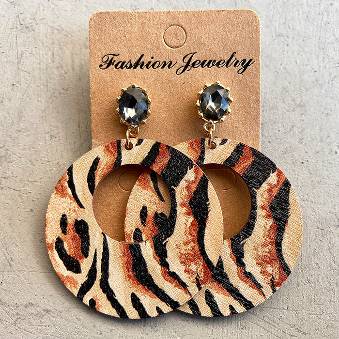 Wooden leopard print earrings