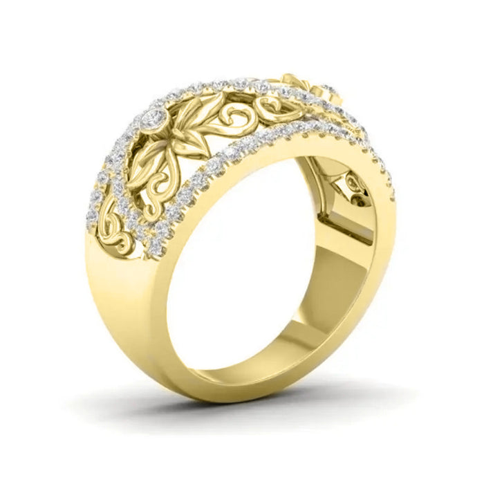 Hollow flower-shaped ring European and American style floral women's ring