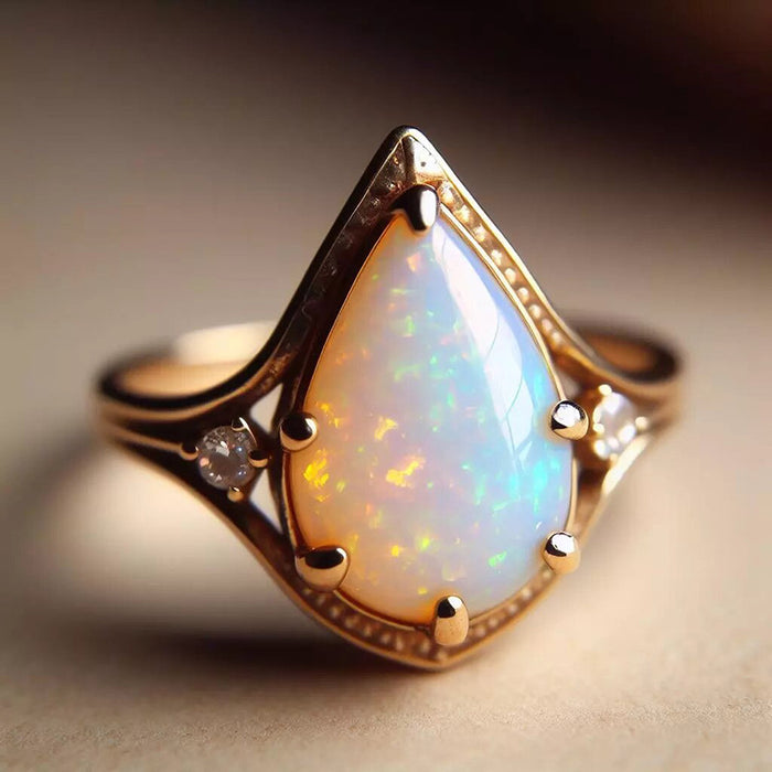 Women's teardrop multi-claw inlaid imitation opal ring