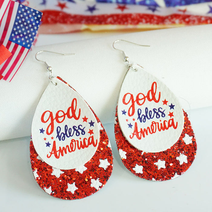 Independence Day Teardrop Earrings with American Flag Design