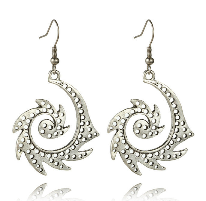 Retro ethnic style hollow flower earrings versatile carved earrings