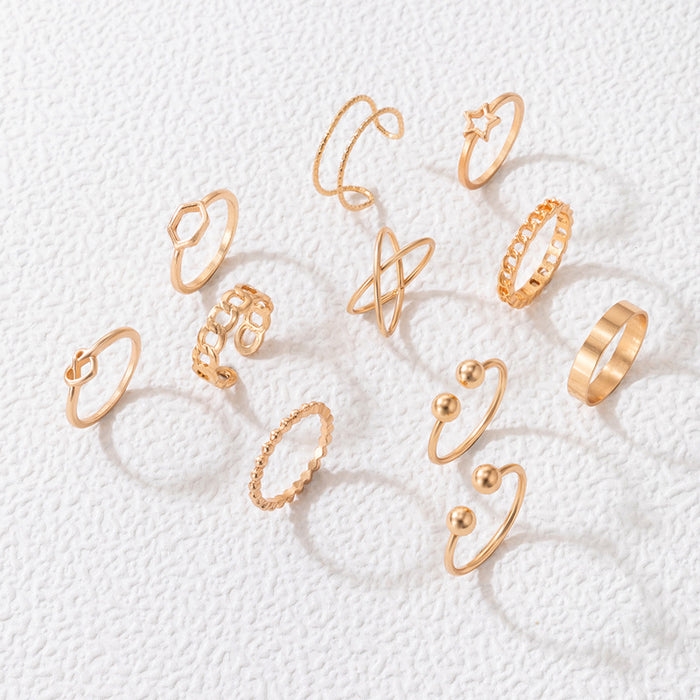 Star Heart Geometric Twist Ring 11-piece Set