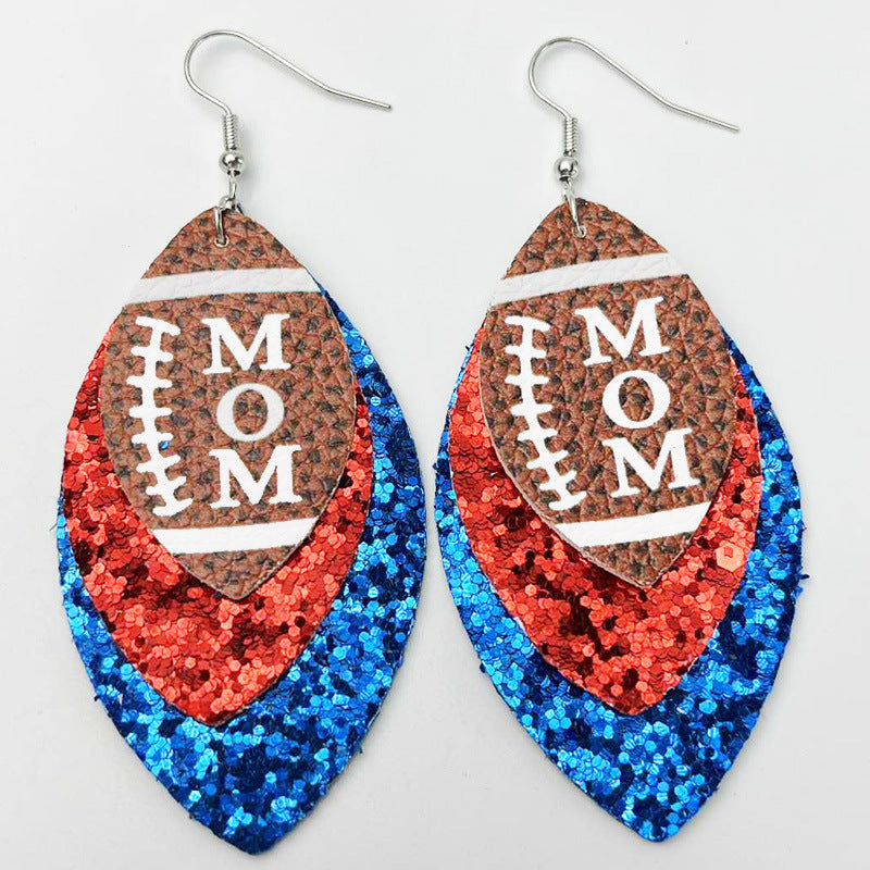 Football Mom Glitter Leather Earrings with Cheerleader Design - wallojewerly 