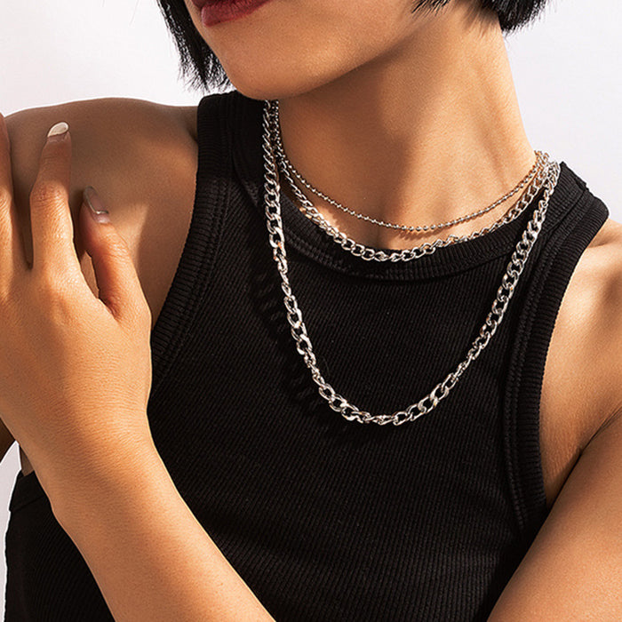 Hip-Hop Silver Punk Necklace - Layered Cuban Chain for Women