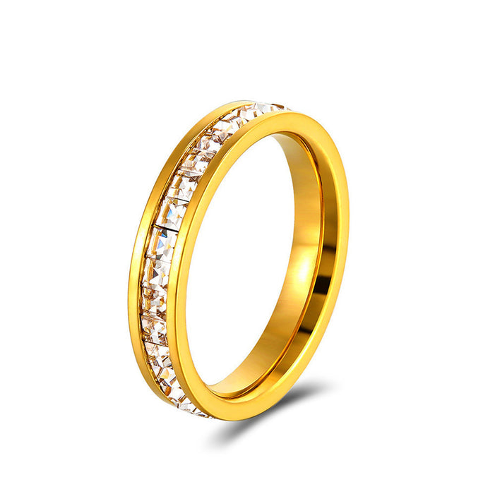 Wholesale gold-plated stainless steel and titanium steel full-circle square diamond rings