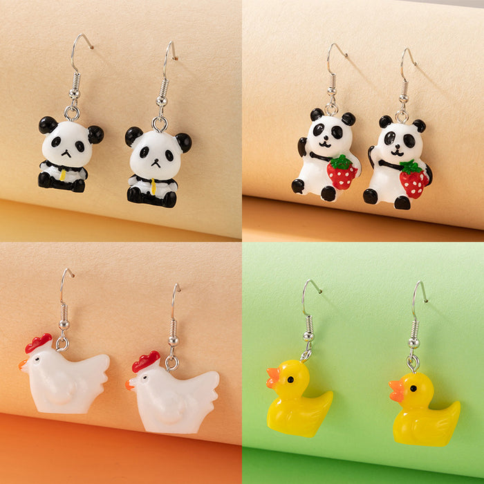 Resin panda ear hook little yellow duck animal earrings