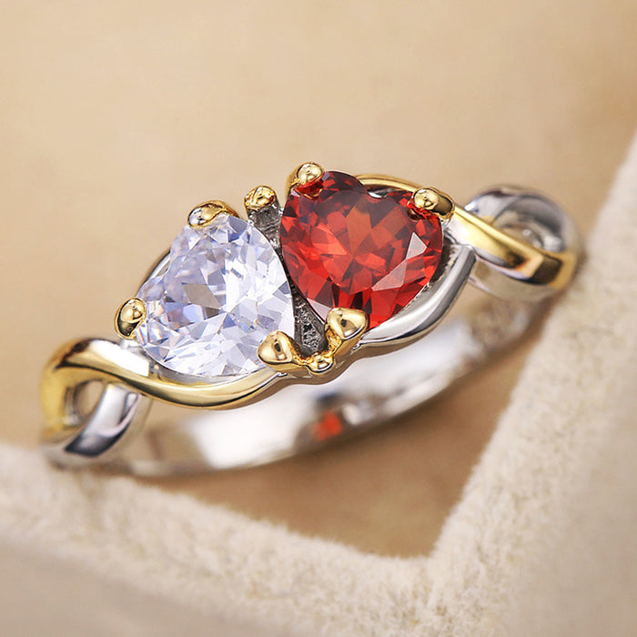 Heart to heart two-tone ring simple heart-shaped color separation ring