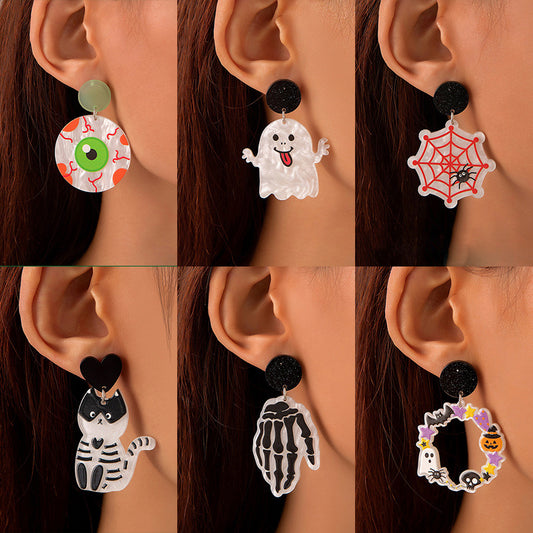 Cartoon cat earrings Halloween lips teeth ghost face earrings