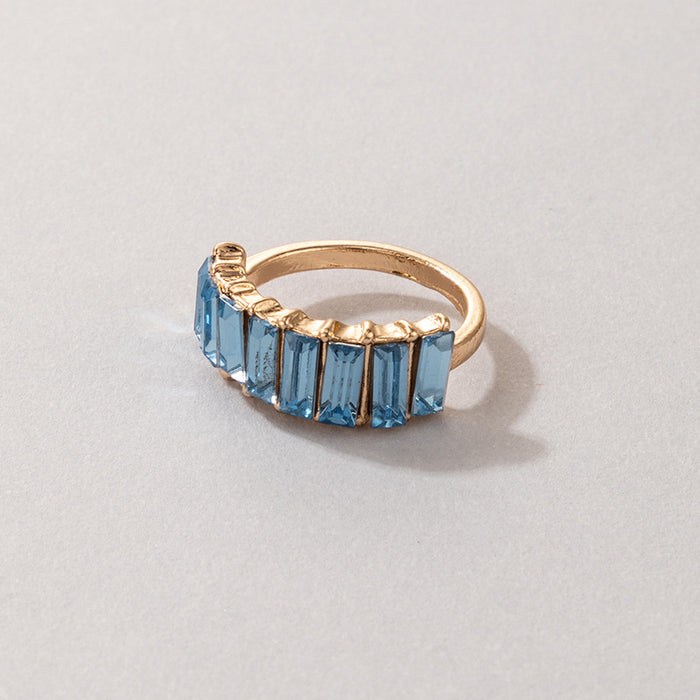 Rectangular colored diamond small fresh stacking ring set