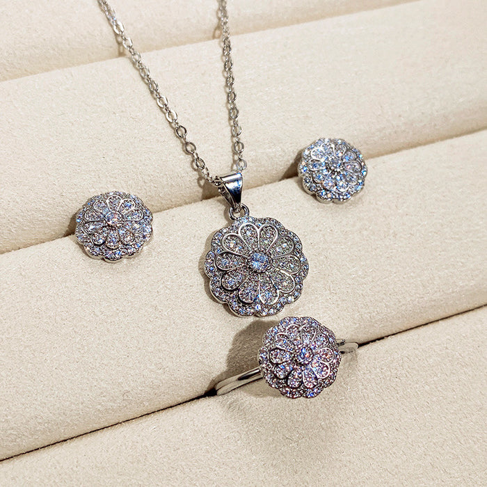 Conjunto de collar de tres piezas con cielo estrellado y circonitas de cristal micropavimentadas