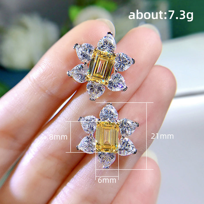 Yellow Diamond Earrings Flower Zircon Dinner Earrings