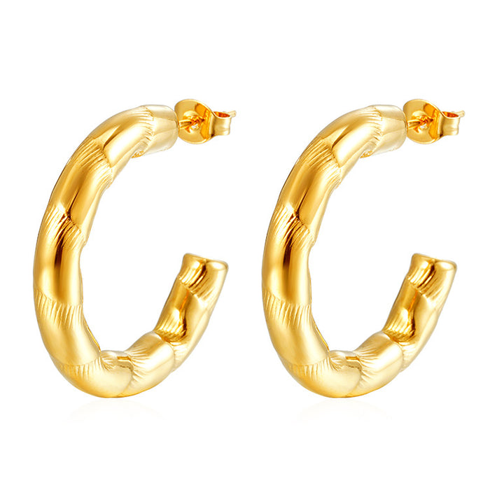 Pendientes grandes huecos en forma de C Pendientes estilo Hong Kong oro 18K