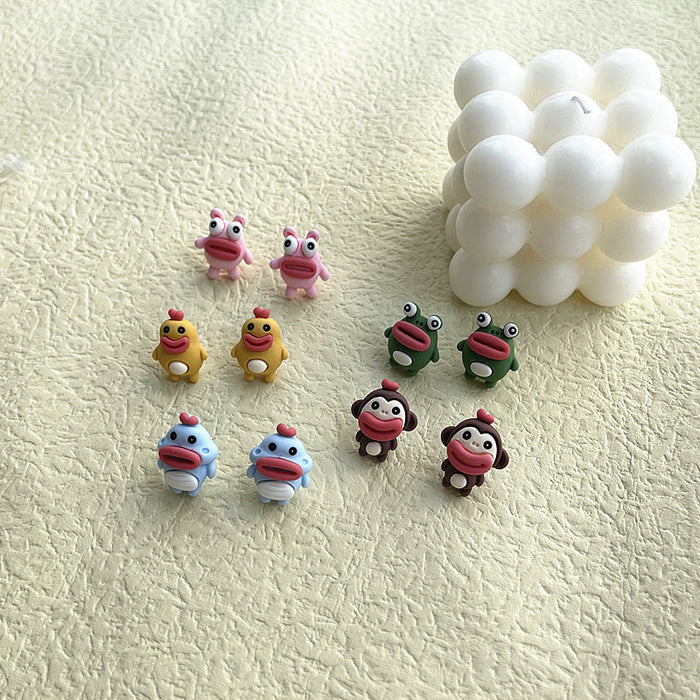 Ugly and cute sausage mouth earrings, chicken and big mouth monkey earrings