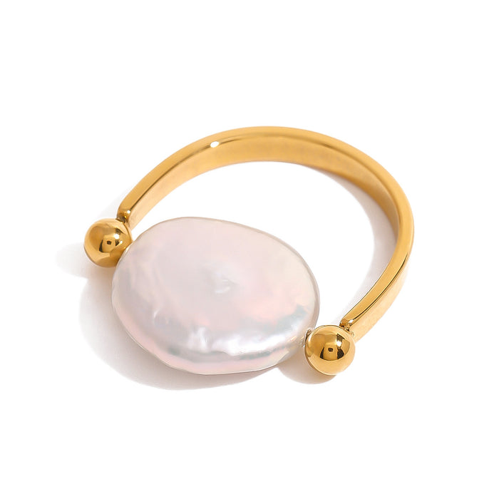 Stainless steel pearl button polished ring