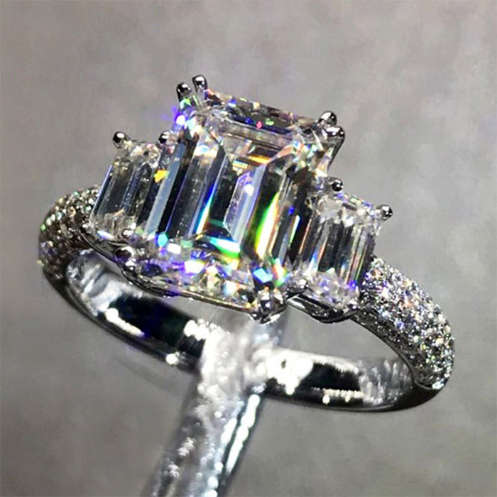 Anillo de platino bañado en cobre, pulsera, propuesta de compromiso, anillo de diamantes de princesa