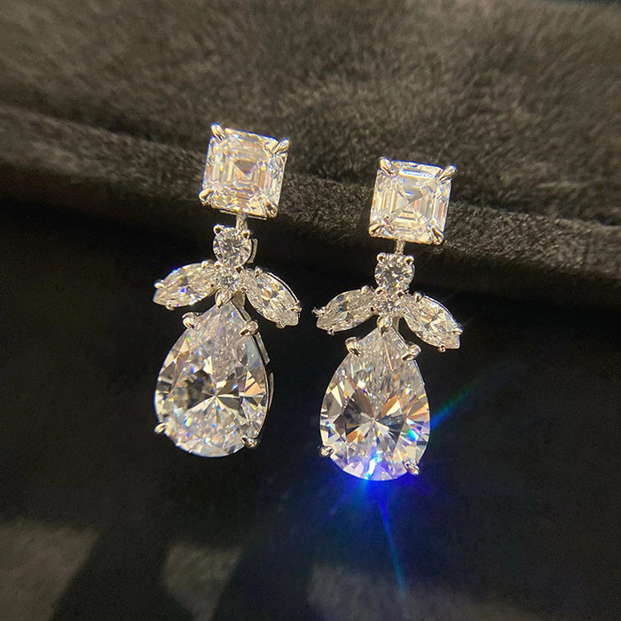 Pendientes de circonitas superbrillantes y exquisitos, accesorios de novia largos y delgados con forma de gota de agua