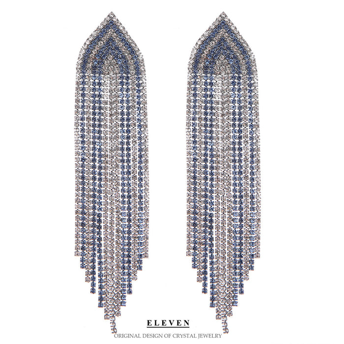 Geometric Two-Tone Rhinestone Tassel Earrings - Exaggerated Long Statement Jewelry for Women