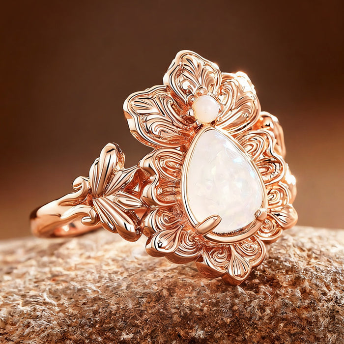 Women's round geometric imitation opal ring