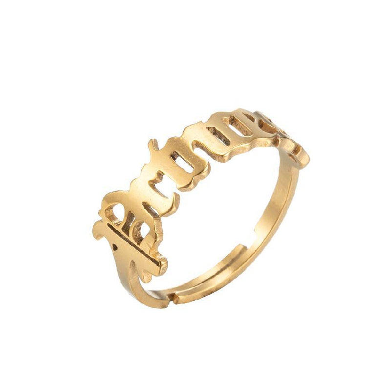 Anillo de letra irregular geométrica, anillo de princesa de acero inoxidable al por mayor