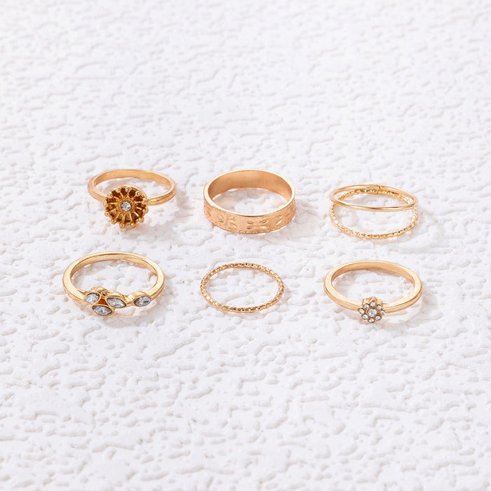 Creative simple diamond ring six-piece set, simple flower set