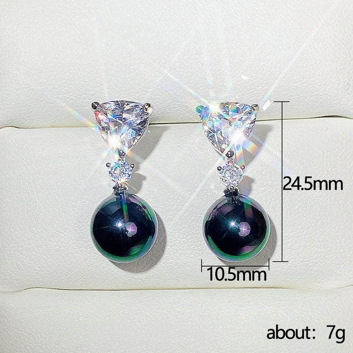 Artificial pearl zircon earrings simple and fashionable women's