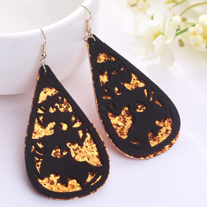 Velvet Glitter Halloween Earrings with Bat, Ghost, Cat, and Pumpkin Designs