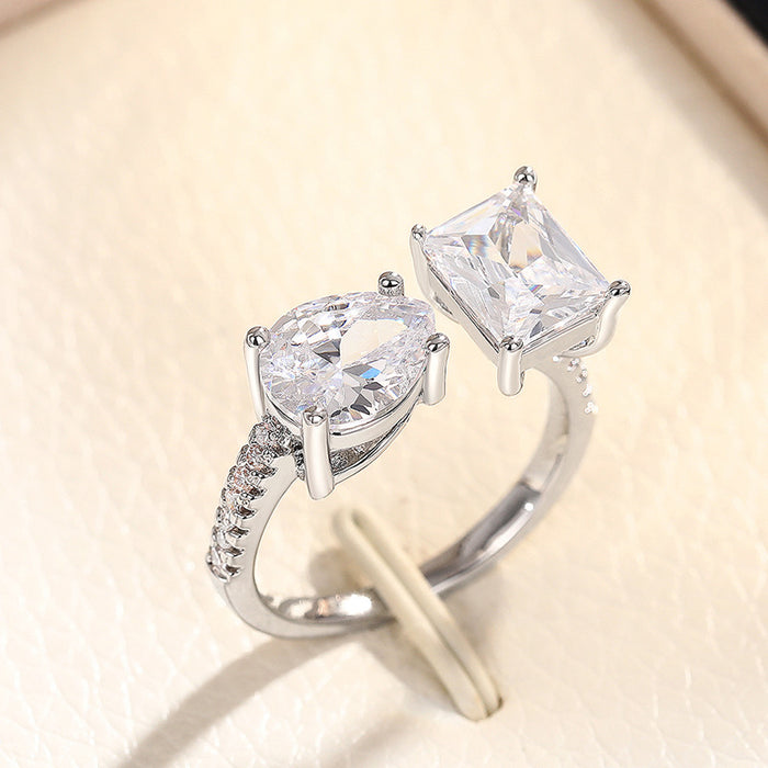 Zircon teardrop geometric open ring for women fashion niche