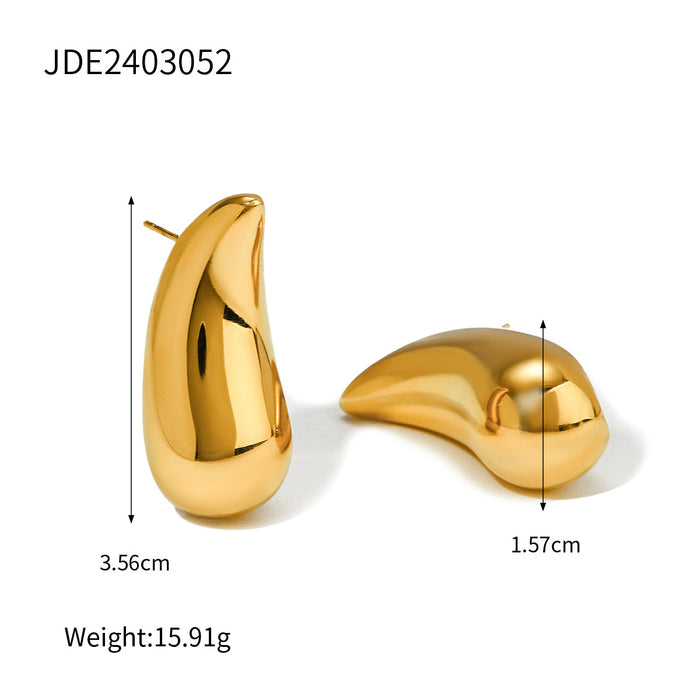 Fashionable Titanium Steel Earrings - 18K Gold Stainless Steel Wave Pattern Earrings for Women