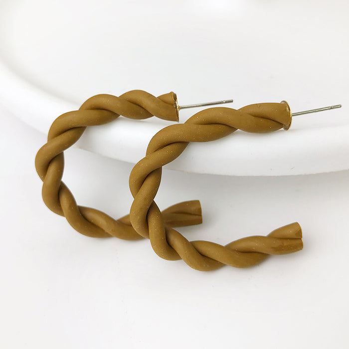 Bold Twisted Half-Moon Clay Earrings - Minimalist Handmade Jewelry"