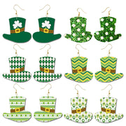 St. Patrick's Day Glitter Earrings with Green Polka Dot and Flower Hat - wallojewerly 