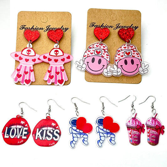 Valentine's Day Earrings with Vintage Smiley Face, Astronaut, and Heart Designs