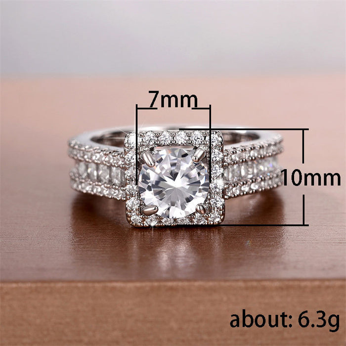 Zircon engagement ring square round diamond European and American women's ring